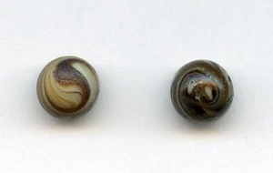 2 VERY SMALL GLASS BALL buttons--WAISTCOAT?--BROWN--COFFEE SWIRLS--7/16" - Picture 1 of 4