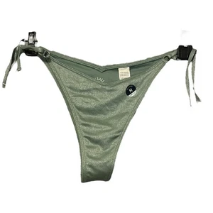 Hollister Ruched Green Shimmer Side Tie V-cut Bikini Bottoms Size Medium NWT - Picture 1 of 5