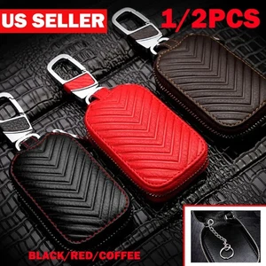 1/2Pc Car Key Chain Bag Leather Smart Key Holder Cover Remote Fob Zipper Case US - Bild 1 von 19