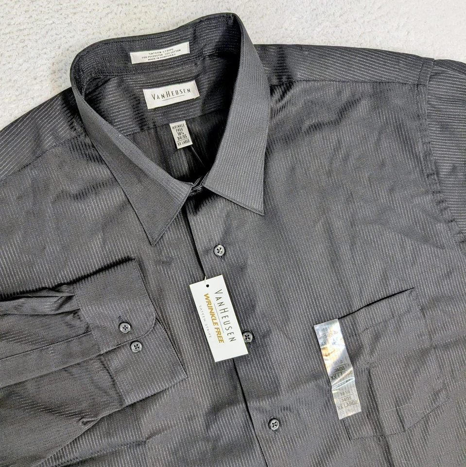 NUEVA Camisa Van Heusen Para Hombre 2XL 18.5 34/35 Ajuste Regular Negra Rayas L/S Satén  Foto 1 de 4