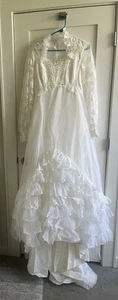 Vintage Unbranded High Neck Wedding Dress S/M Victorian High Neck Southern Belle - Picture 1 of 10