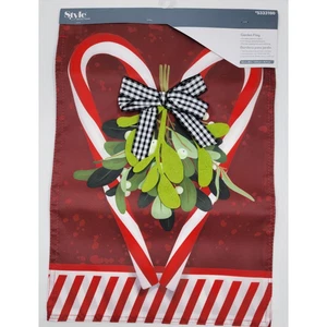 Christmas Garden Flag 12.5" x 18" Double Sided 3D Embellishment Mistletoe Cane - Picture 1 of 4