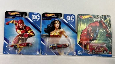 New! DC Comics Justice League Character Hot Wheels lot of 3 flash wonder women - Image 1 of 4