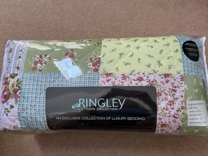 RINGLEY Pink & Green KING Quilted Patchwork Style Bedspread with 2 Pillow Shams - Picture 1 of 10