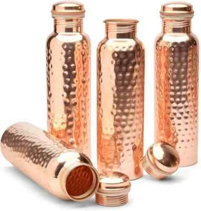 Hammered Copper Water Bottle Drinking Tumbler Ayurveda Health Benefits Set Of 4 - Picture 1 of 8