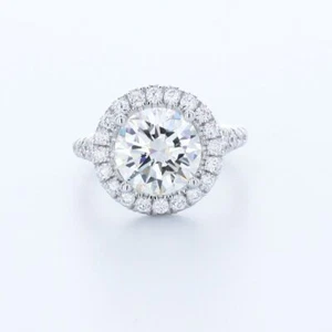 3.9CT AGI LAB-CREATED DIAMOND D/VS1 ROUND CUT PLATINUM PRONG HALO SIDESTONE RING - Picture 1 of 7
