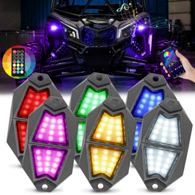 For Ford F-250 Super Crew 6X RGB LED Rock Lights Kit 210° Wide Cornering Music - Image 1 of 4