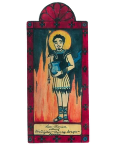 SAINT FLORIAN FIREFIGHTERS CHIMNEY SWEEPS FLOOD HANDCRAFTED POCKET WOOD RETABLO - Picture 1 of 2