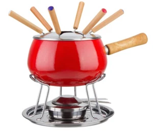 SET FONDUTA 12 PEZZI BOURGUIGNONNE EVA ROSSO LUCIDO 6 FORCHETTE MANICO LEGNO - Foto 1 di 1