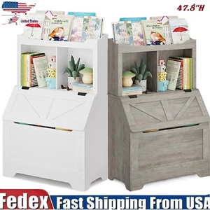 Kids Bookshelf Toy Storage Organizer 47" Wooden Toy Box Chest with Flip-top Lid  - Picture 1 of 10