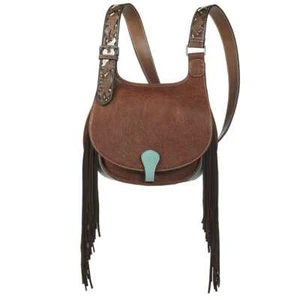 Nocona Concealed Carry Jean Messenger Bag Handbag Western Brown W/ Aqua Sides - Picture 1 of 2