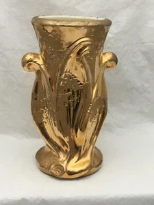 Large Antique 22 KT Gold AMERICAN BISQUE Ceramic Vase Flowing Art Nouveau Lines - Picture 1 of 12