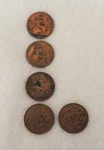 Great Britain Half Penny 1861 1915 1928 1943 1943 UK World Coins - Picture 1 of 8