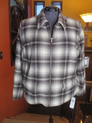 NUEVO CON ETIQUETAS $305 Ralph Lauren 22W / 2X Blazer/Chaqueta Marrón Crema Cremallera a Cuadros Mezcla de Lana Foto 1 de 4