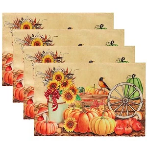 Fall Pumpkin Rustic Harvest Table Mats Non-Slip Heat Resistant Maple Placemats - Picture 1 of 7
