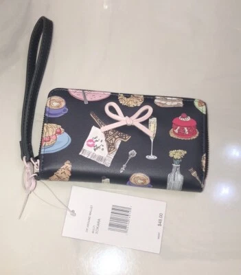 Cartera Betsey Johnson XOKARA Negra Imitación Cuero ZA París Estampado Postre Nueva con Etiquetas Foto 1 de 4
