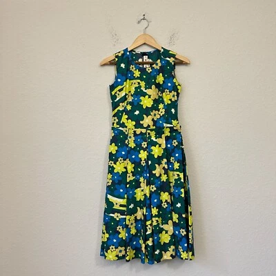 MARNI Poplin Midi Dress Women EU 38 US S Multi Floral Pleated Cotton Sheath NWOT - Image 1 of 4
