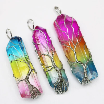 7 Chakras Árbol de la Vida Péndulo Reiki Cristal Natural Arco Iris Piedra Colgante 4 piezas Foto 1 de 3