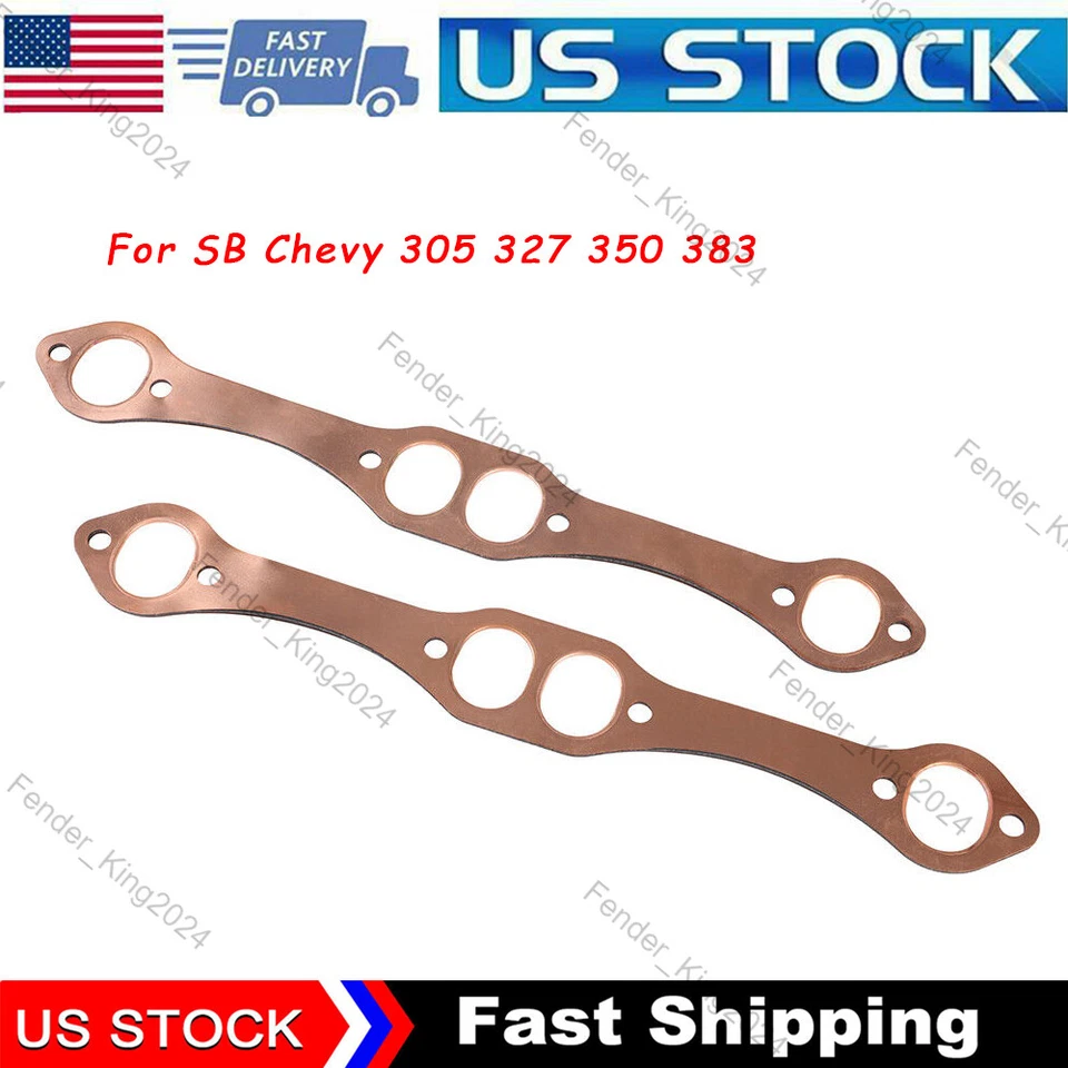Oval Port Copper Header Exhaust Gaskets For Small Block SBC Chevrolet 262 267 28 Foto 1 de 4