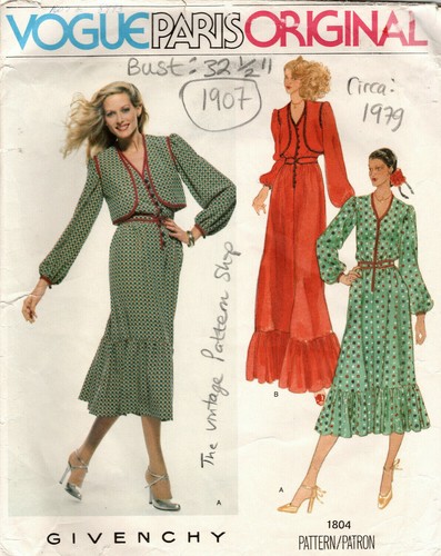 Abito e gilet vintage VOGUE 1979 modello da cucire B32 5" (1907) di Givenchy