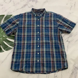 Johnnie O Mens Hangin Out Button Up Shirt Size L Blue Green Plaid Short Sleeve - Picture 1 of 12