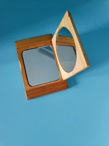 Vintage Diao Chan Wooden Compact Mirror Handbag Mirror 8,5cm x 6cm - Picture 1 of 15
