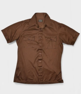 Vintage JCPenney Shirt Mens S Brown Polo Polyester Leisure Collared 80s Mod - Image 1 of 4