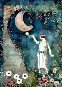 ACEO Artist Trading Card 2.5x3.5 Moon Garden Miniature Art Print Fantasy Artwork - Picture 1 of 3