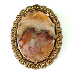 Picture Agate Brooch Scenic Mountain Landscape - Picture 1 of 3