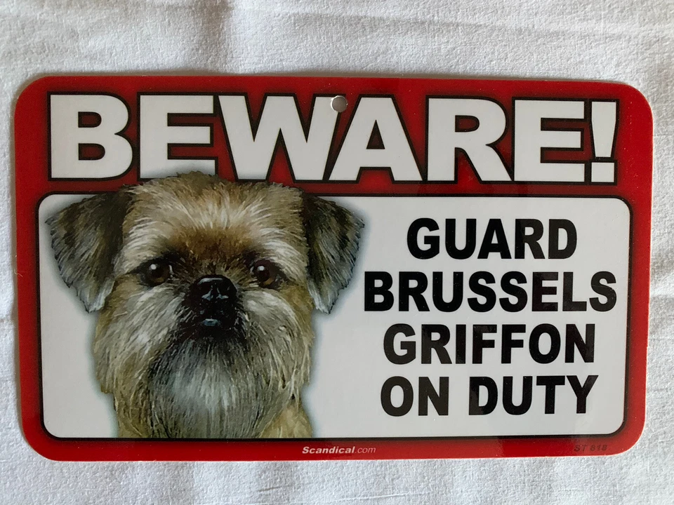 BEWARE GUARD DOG BRUSSELS GRIFFON ON DUTY PLASTIC LAMINATED SIGN NEW - Image 1 of 1