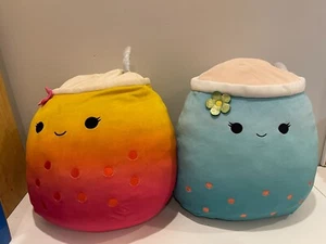 2 Kellytoy Bergit & Jakkaria Boba Tea Squishmallow Pillows Stuffed Plush Toy 16” - Picture 1 of 5