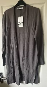 BNWT Grey ZARA Fine Knit Long Open Front Cardigan L 12/14 - Picture 1 of 3