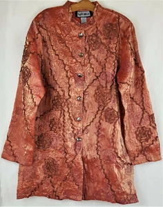 Indigo Moon Jacket Tunic Button Up Floral Terracotta Metallic Size S - Picture 1 of 12