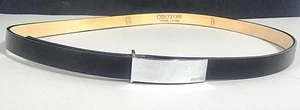 Oroton Black Leather Belt XL 115cm Crackle Effect Silver Buckle As New - Bild 1 von 7