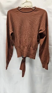 Suéter marrón con lazo trasero manga larga talla mediana para mujer - Imagen 1 de 3