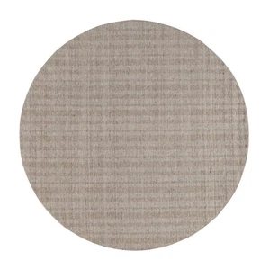 8'x8' Light Brown Stripes Design Hand Loomed Natural Wool Round Rug R91666 - Picture 1 of 11