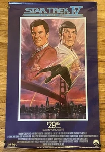 Póster de lanzamiento de video Star Trek IV The Voyage Home 37x23 1987 Spock Kirk en muy buen estado+ - Imagen 1 de 11