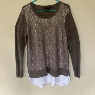 Suéter de encaje marrón en capas Simply Vera; talla grande Foto 1 de 4