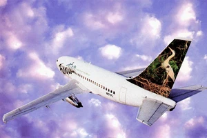 Postcard Airline Frontier Airlines fleet B737-200A Jet N271FL #46 AP1. - Picture 1 of 2