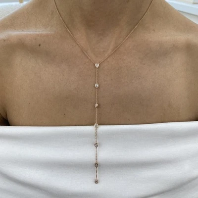 0.8ct Mix Shapes Lab-Created Diamond Lariat Necklace F/VS 14K Rose Gold - Image 1 of 4