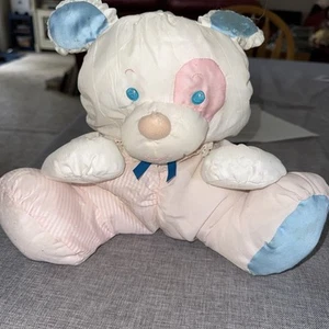 Vtg Fisher Price Puffalump White Teddy Bear Pink Eye Striped Plush Rattle TLC - Picture 1 of 12