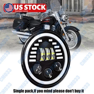 7" LED Headlight Angel Eyes For Harley-Davidson Honda Yamaha Motorcycle US Foto 1 de 4