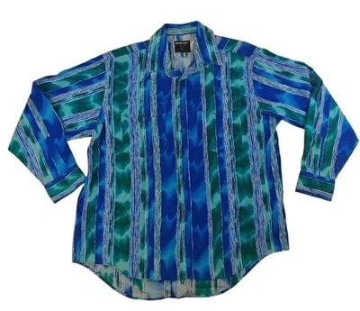 Vintage Frontier Series Shirt Men XL Blue Abstract Stripe Button Up Western - Image 1 of 4