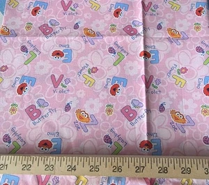 Sesame Street Elmo ABC Pink Cotton Craft Sewing Fabric Out of Print Vintage 24" - Picture 1 of 2