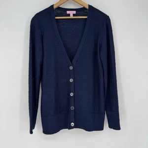 Maglione cardigan donna Lilly Pulitzer grande scollo a V blu navy manica lunga - Foto 1 di 7
