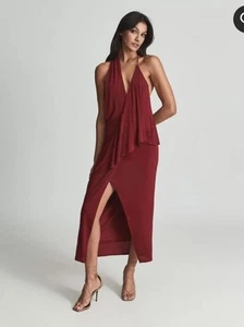 REISS Xena Strappy OPEN BACK COCKTAIL DRESS,Sz 14,Jersey,Dark Red, New, Pullover - Picture 1 of 14