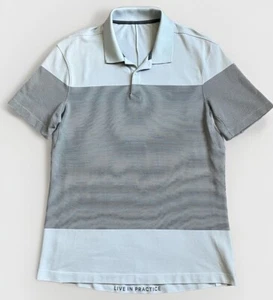 Lululemon Polo Shirt Mens L White Gray Pique Color Golf Short Sleeve Striped - Picture 1 of 9