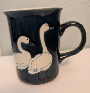 Vintage W Morgan Artist Signed Duck Swan Coffee Mug Black - Picture 1 of 7