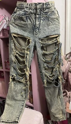 Jeans GITANO de colección años 80/90 lavado ácido cintura alta mamá ~ 7/8 corte hágalo usted mismo desgastado Foto 1 de 4