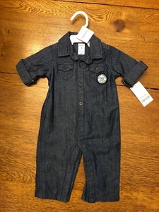 New Carter's Infant Baby Dept of Awesome Blue Chambray Denim Jumpsuit 3 and 6 mo - Imagen 1 de 11